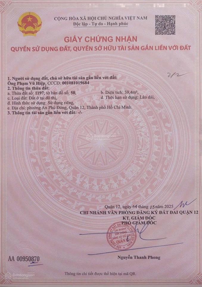 Bán đất hẻm 140/98 vườn lài an phú đông gần cầu sắt.