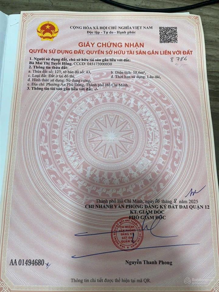 Bán đất mặt tiền hà huy giáp vào 1 sẹc gần cầu an lộc giá tốt hơn 5 tỷ xíu