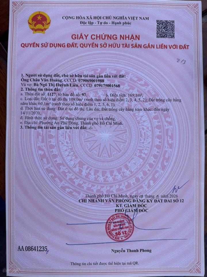 Bán đất mặt tiền đường vườn lài an phú đông có 2 lô liền kề
