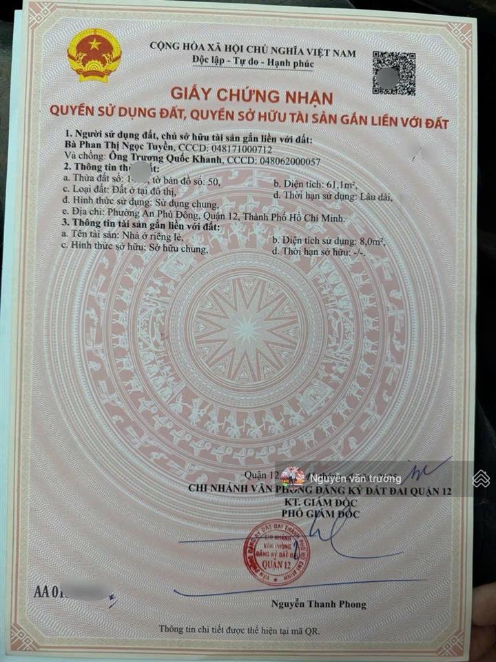Bán đất mặt tiền hẻm 140 vườn lài an phú đông
