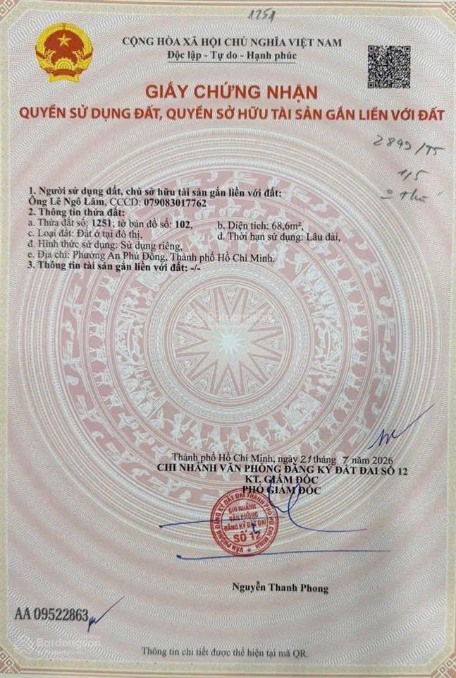 Bán đất hẻm 301 vườn lài gầm cầu sắt an phú đông qua gò vấp chỉ 900m