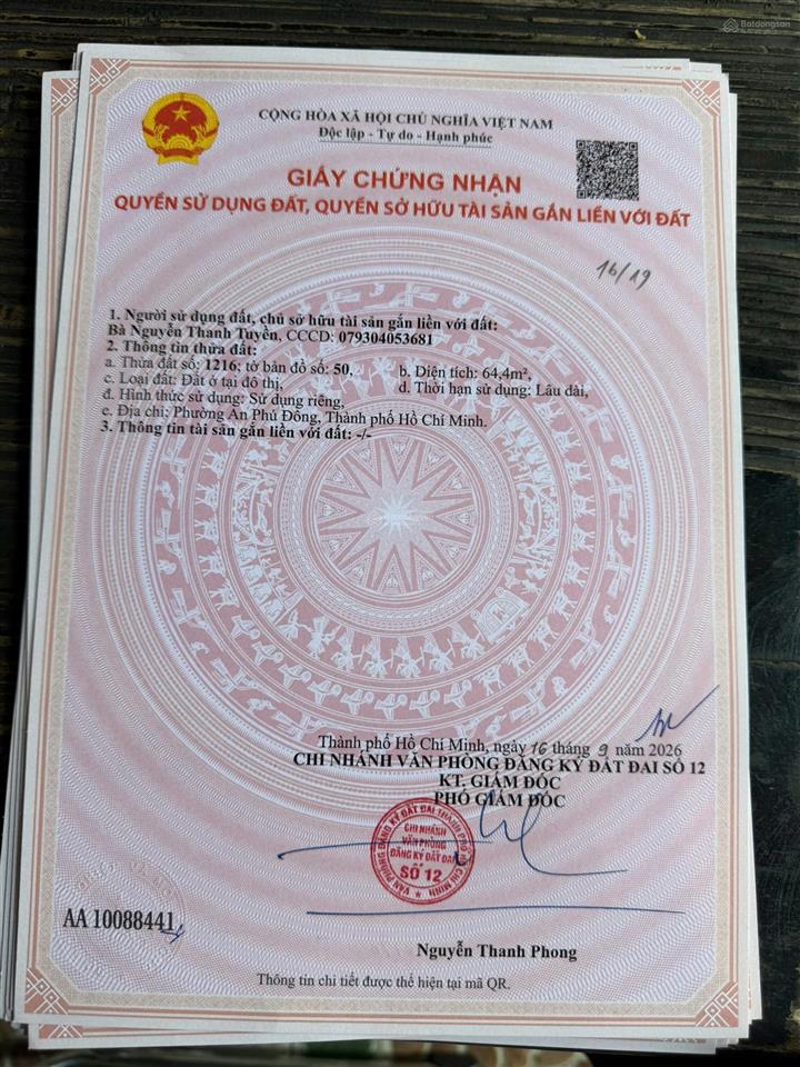 Bán đất 1 sẹc sông sài gòn an phú đông giá siêu tốt 4m x 16.5m
