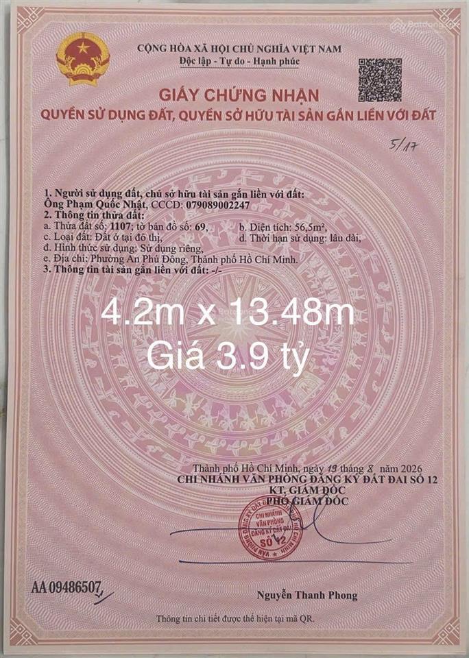Bán đất 1 sẹc nguyễn thị nhuần (an phú đông 09 cũ) giá rẻ bất ngờ