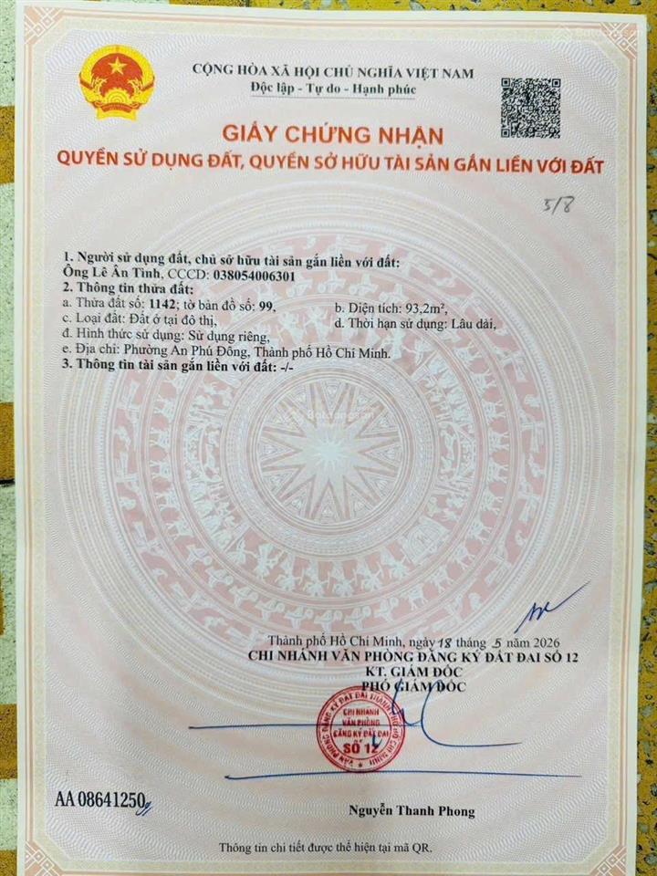 Bán đất hẻm 154 vườn lài gần sông vàm thuật về cầu sắt 1 km
