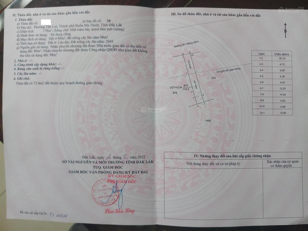 Bán đất tại trịnh tố tâm, tân lợi, buôn ma thuột, 4,9 tỷ, 178m2 hot!