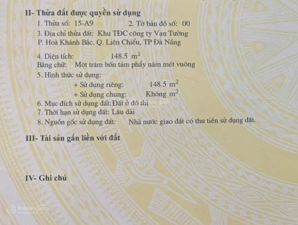 Bán lô đất mt bàu mạc 3 . 148,5m2 ngang 7,5m gần biển