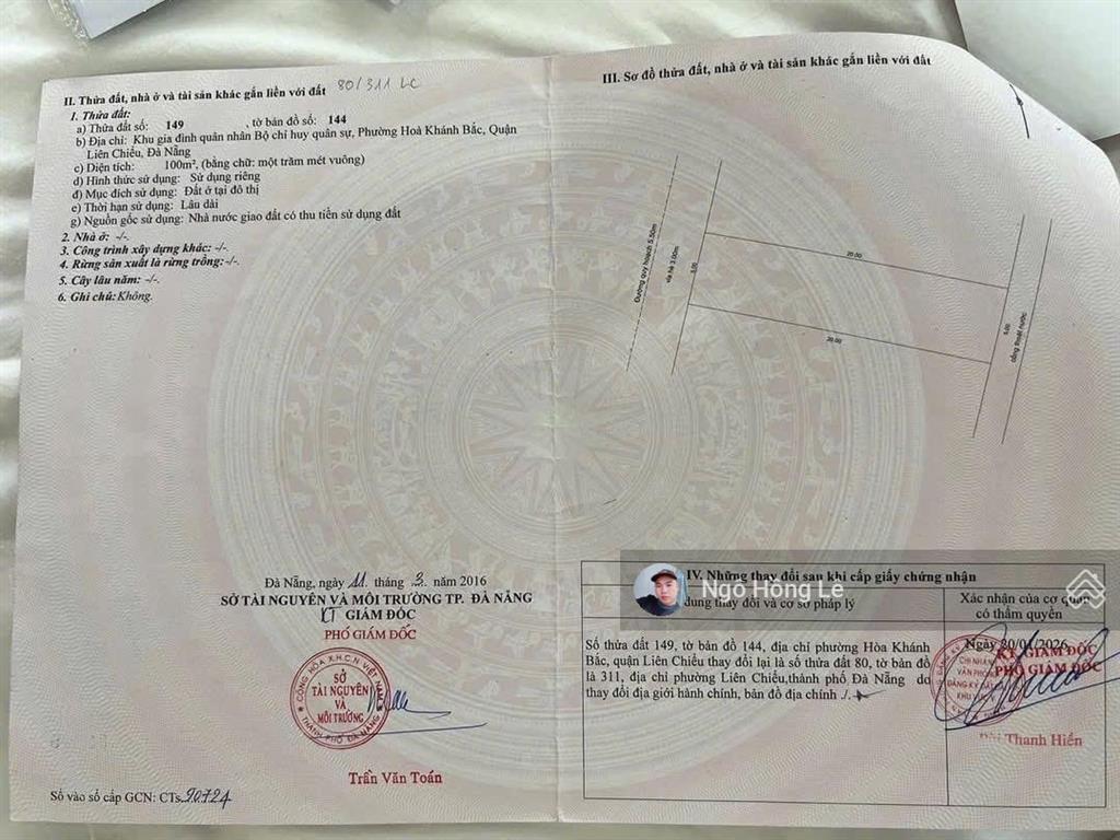Bán lô đất đường 5m5 khu tđc bộ đội trinh sát, gần âu cơ