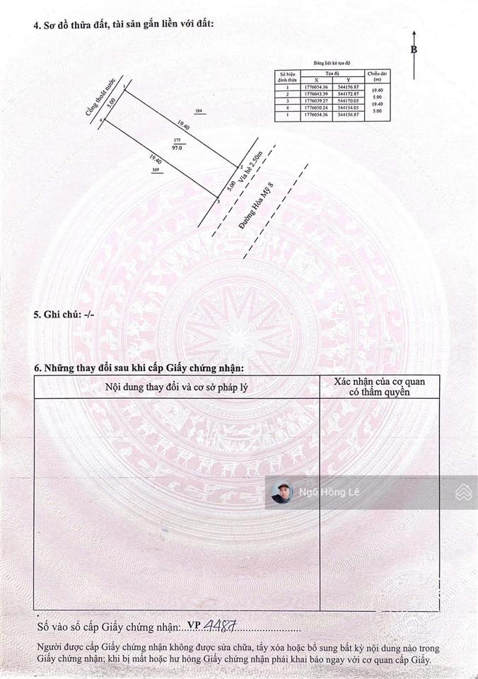 Cần tiền bán nhanh lô đất mt hòa mỹ 8  hướng đông nam