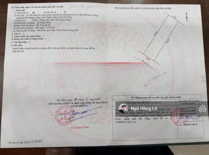 Bán lô đất khu a1 phương trang, đường hoà minh 30 gần biển, thông nguyễn sinh sắc