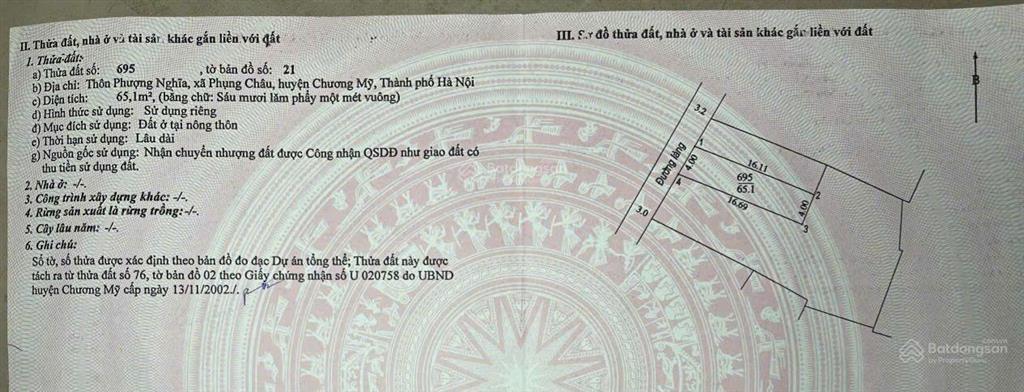 Cần bán lô đất chương mỹ dt 65m2 mặt ngõ oto thông giá đầu tư