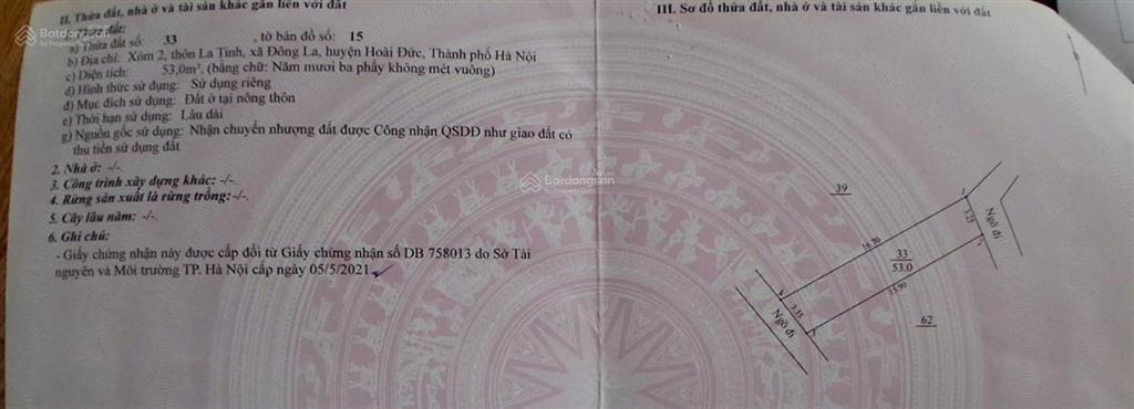 Bán 53m2 full thổ cư giá rẻ nhất la tinh ô tô đỗ gần 105tr 1m2