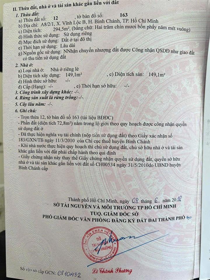 Bán nhà mặt tiền đường 1a, xã vĩnh lộc b, huyện bình chánh (hiện là xã tân vĩnh lộc)