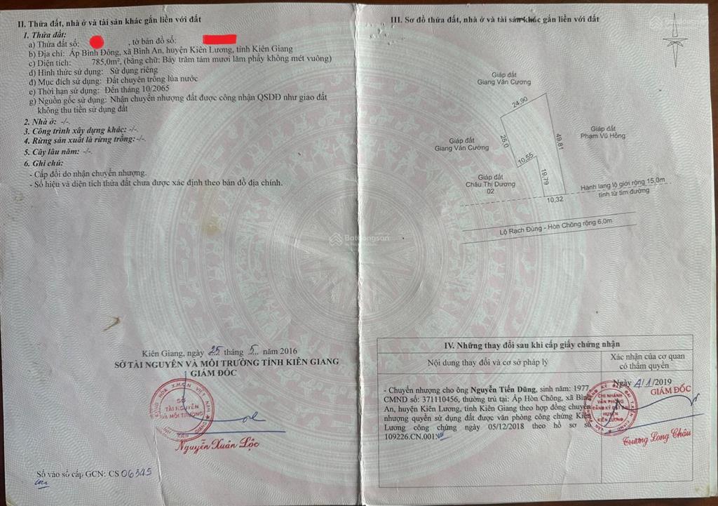 Bán đất đẹp lộ rạch đùng  hòn chông  xã kiên lương  an giang (ấp bình đông  xã bình an cũ)