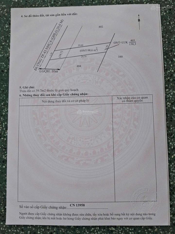 Bán đất mặt tiền nhựa 169 triệu, 138 m2, ngay chợ tân biên