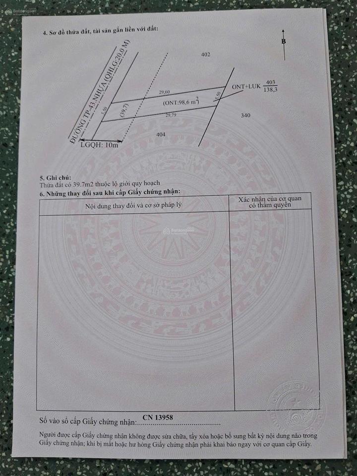 Bán gấp đất 138,3m2 gần chợ thạnh bình, 169 triệu