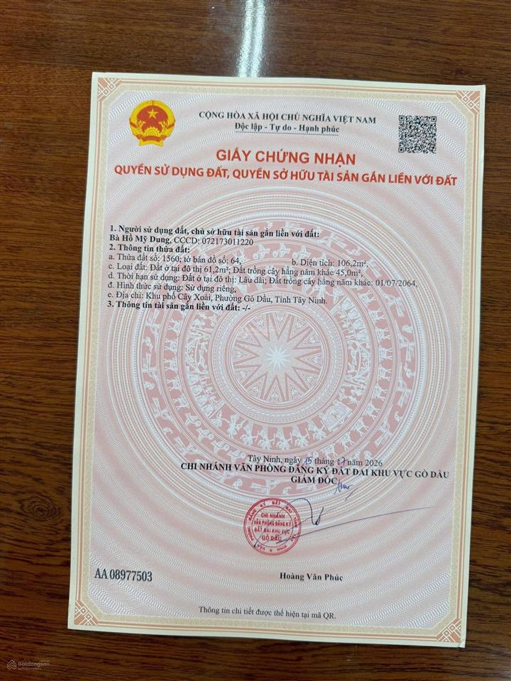 Đất đẹp trung tâm gò dầu / hùng vương, 399 triệu, 106.2 m2 nhiều tiện ích