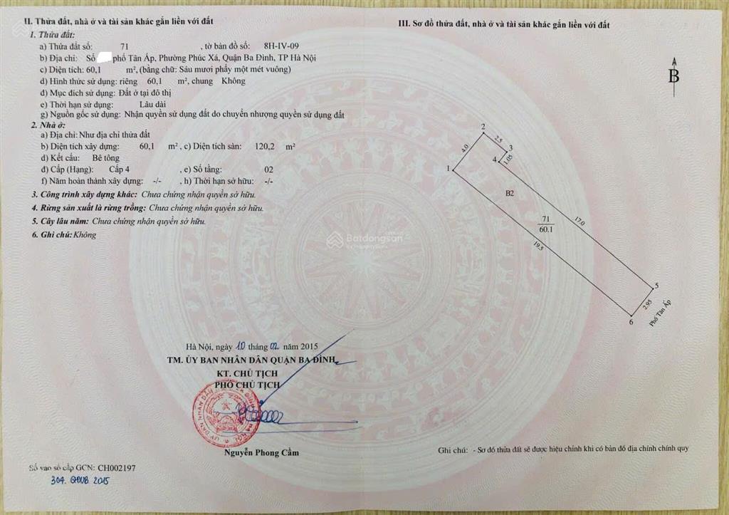 Cho thuê mặt bằng kinh doanh 60,1m2 mặt phố tân ấp, ba đình, hà nội