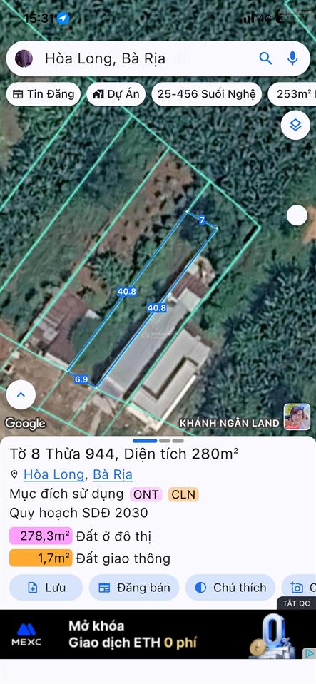  lô đất mặt tiền hương lộ 3, hòa long, tp bà rịa. phù hợp xây phòng trọ tạo dòng tiền ổn định 