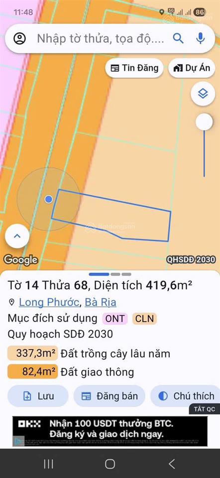 Chủ gửi bán lô đất mặt tiền hương lộ 2  long phước, brvt nay thuộc phường tam long, tp.hcm