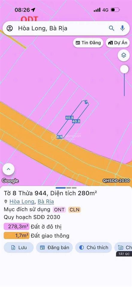 Chủ gửi bán đất mặt tiền hương lộ 3 đường rộng 32m hòa long, bà rịa