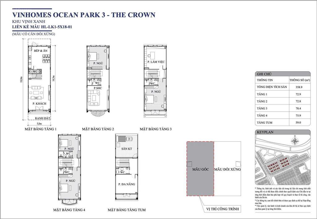 Bán căn liền kề 90m² giá 9 tỷ mặt tiền 5m khu vịnh xanh, vinhomes ocean park 3. hướng tb