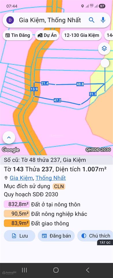 Chủ gửi bán 1 sào đất mặt tiền nhựa bào sậy xã gia kiệm giá 1tỷ25 tl