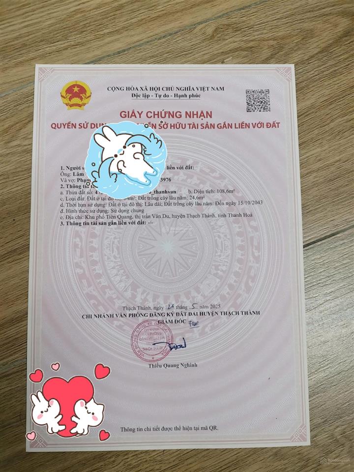 Cần bán gấp lô đất liền kề tại thôn tiên quang, thị trấn vân du, thạch thành, thanh hoá