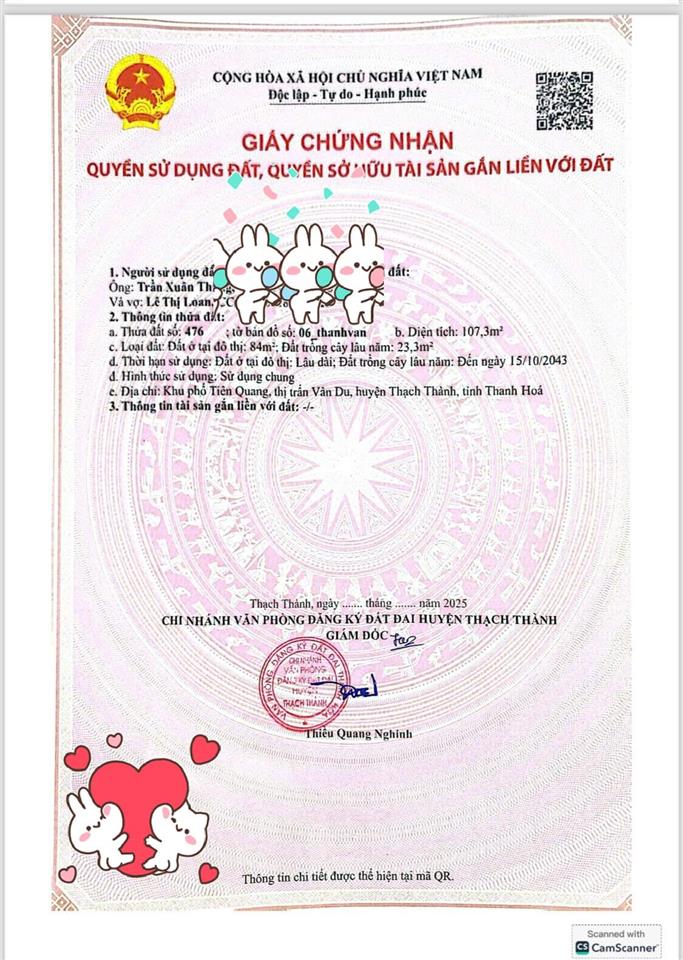Cần bán gấp lô đất liền kề tại thôn tiên quang, thị trấn vân du, thạch thành, thanh hoá
