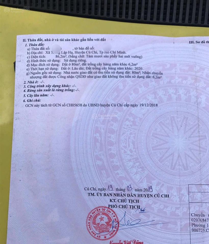 Giá ngộp hàng thật 800tr 85m thổ cư 1 sẹc đặng văn tô cách tỉnh lộ 2 nhuận đức củ chi 500m