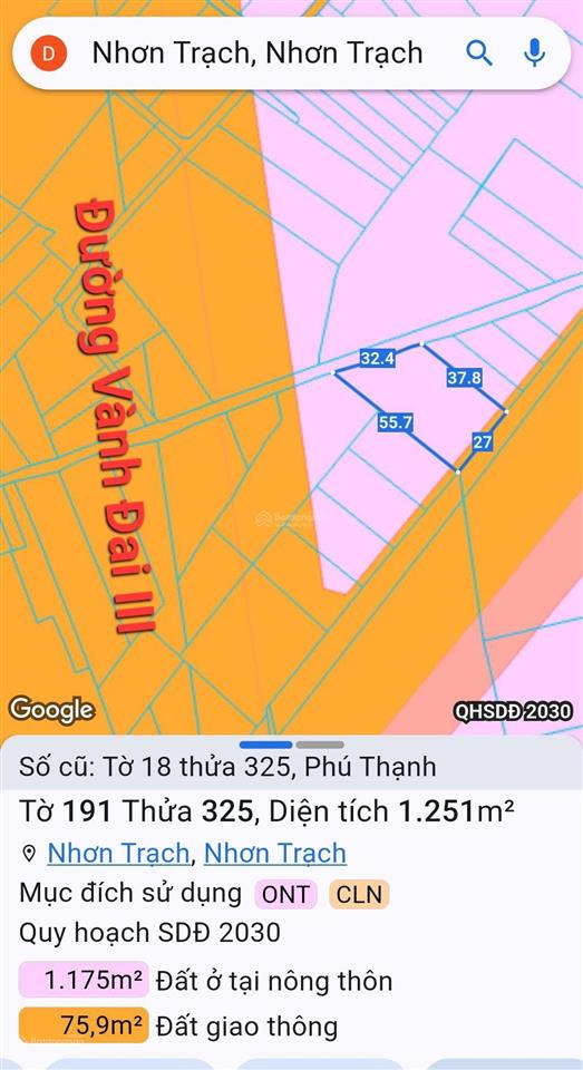 Chính chủ gửi bán miếng đất thổ cư liền kề đường vành đai iii giá đầu tư