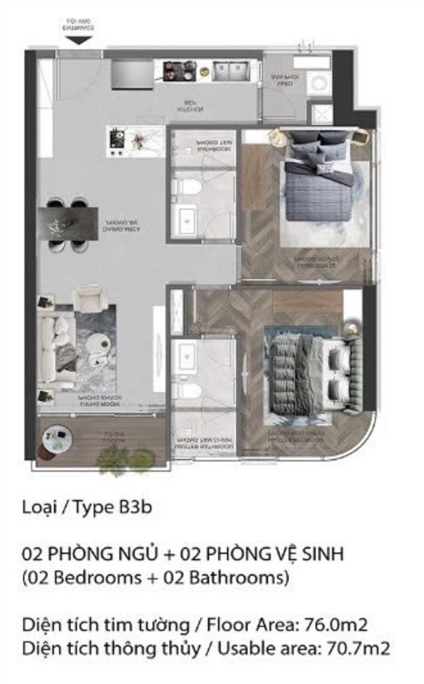 Bán căn góc tháp a2, 11,8 tỷ, 76 m², 2pn 2wc, tầng cao 2x, view thoáng
