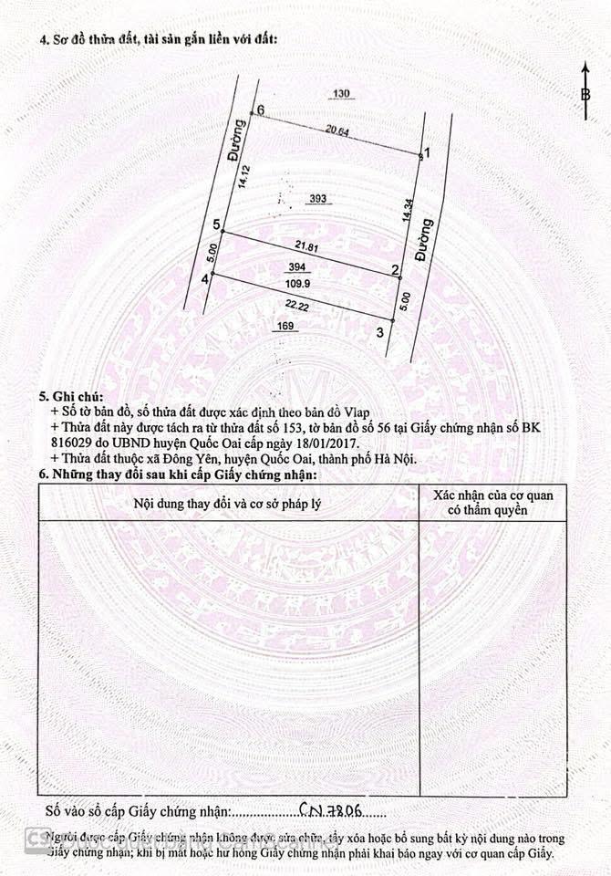 Bán lô đất 2 mặt tiền  full thổ cư vị trí đông thượng, xã phú cát, hà nội. diện tích 109m2