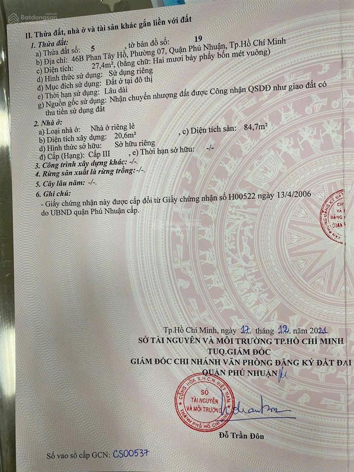 Cần bán nhà mặt tiền 46 phan tây hồ, phú nhuận