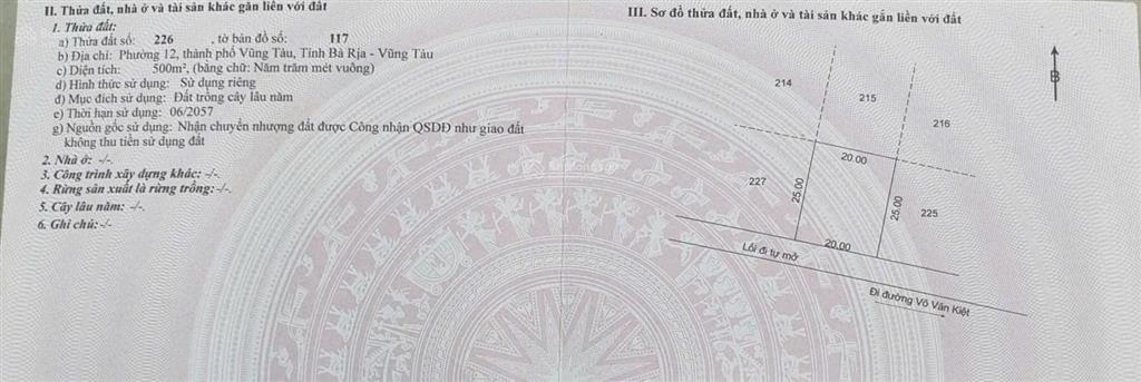 Bán đất 500m2 tại phường 12, vũng tàu, giá 3,9 tỷ vnd