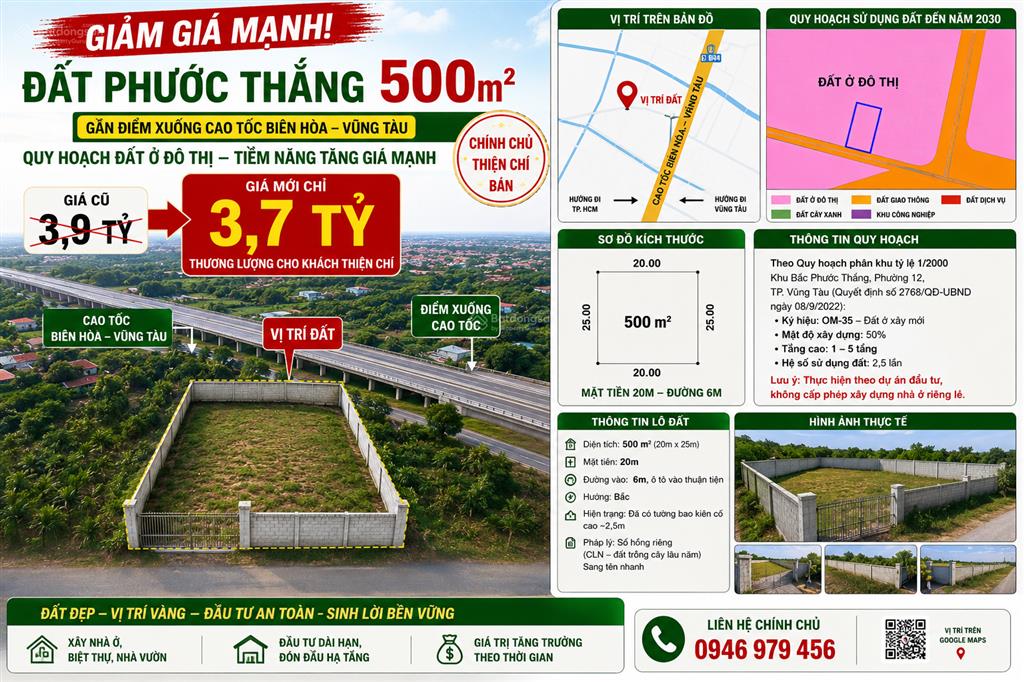 Giảm giá mạnh đất phước thắng 500m² chỉ 3,68 tỷ