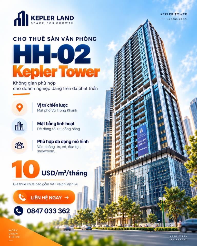 Cho thuê sàn văn phòng thương mại chung cư Kepler Land, mặt phố Vũ Trọng Khánh - Hà Đông.