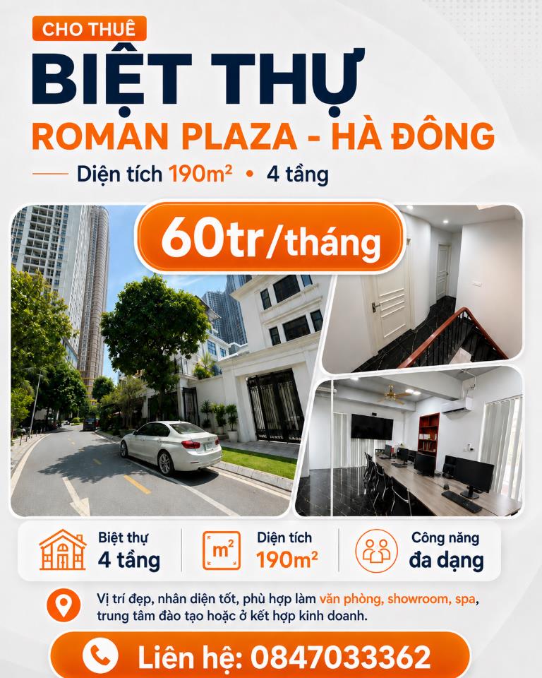CHO THUÊ NGUYÊN CĂN BIỆT THỰ – ROMAN PLAZA