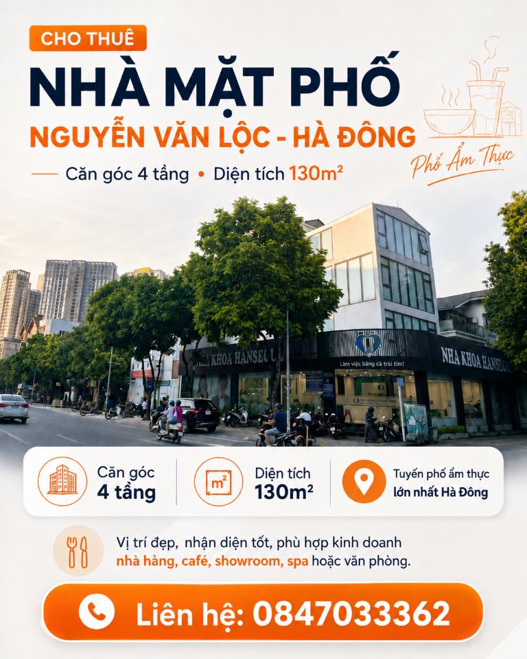 Cho thuê nhà mặt phố Nguyễn Văn Lộc – Hà Đông