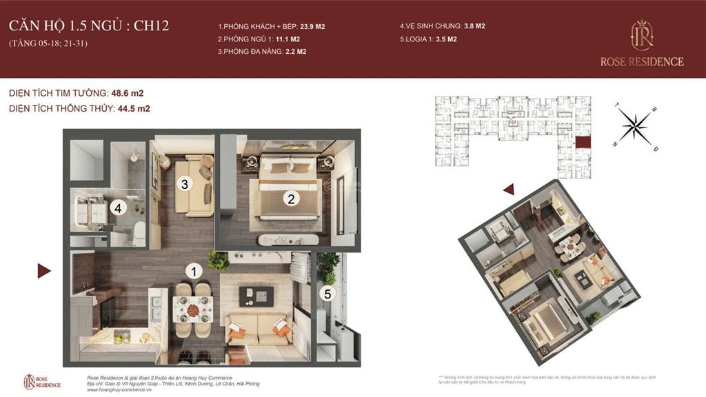 Bán căn 1.5pn tòa rose hoang huy commerce view tttp xem pháo hoa, giá cực tốt