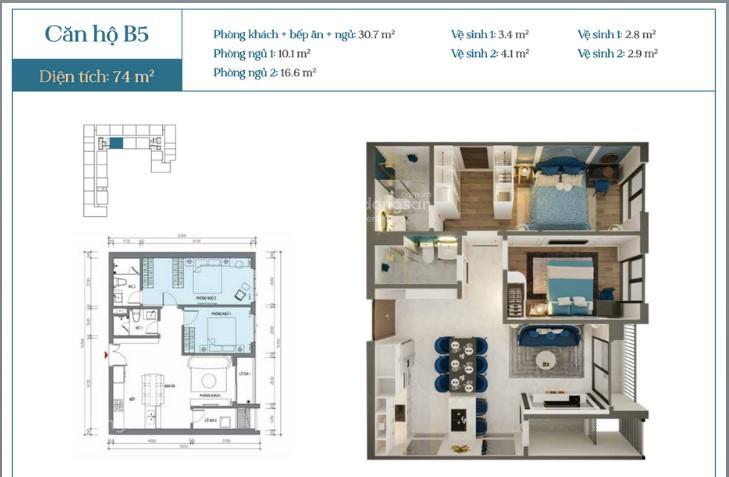 Chính chủ gửi bán căn 2p 74m2 view đẹp nhất dự án