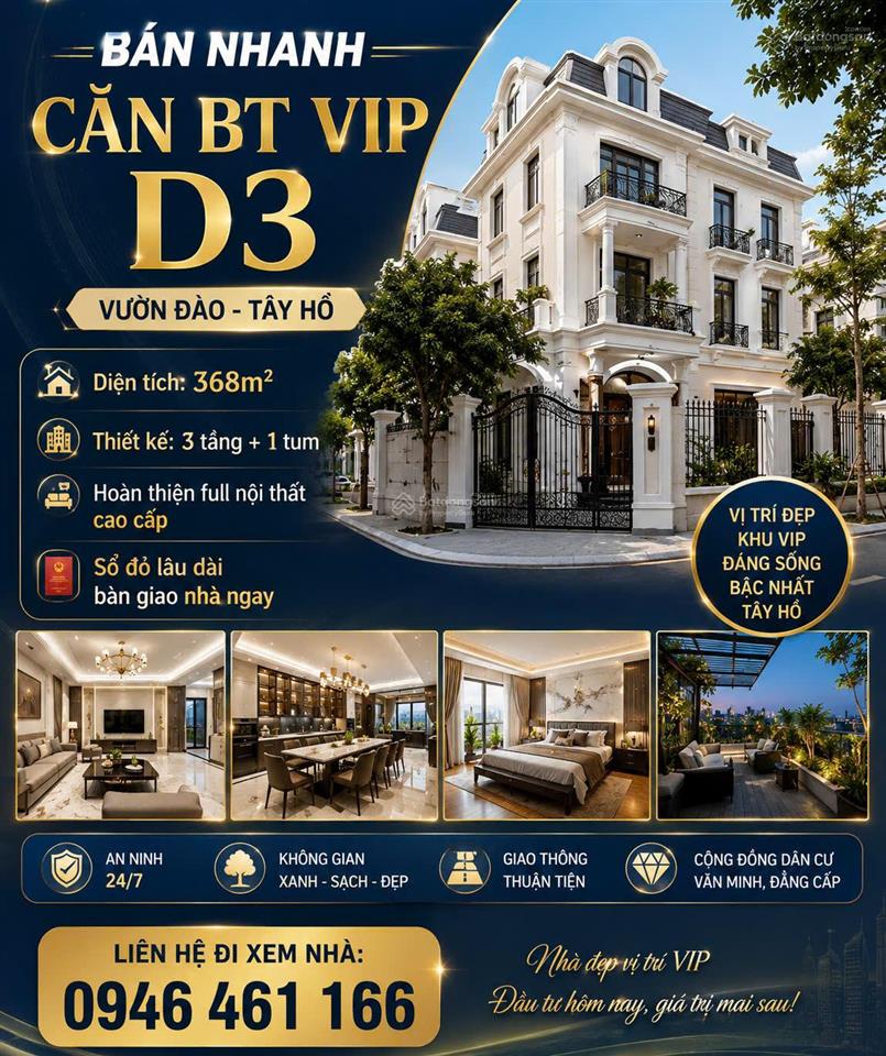 Bán nhanh căn bt vip d3 vườn đào  tây hồ.