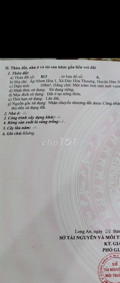 Chủ Đất bán gấp đất Đức Hoà long an 108m2