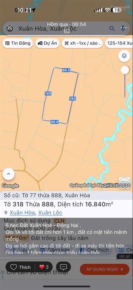 Chủ gộp cần bán , 6 ha đất trồng tràm tại xã xuân hoà. giá rẻ