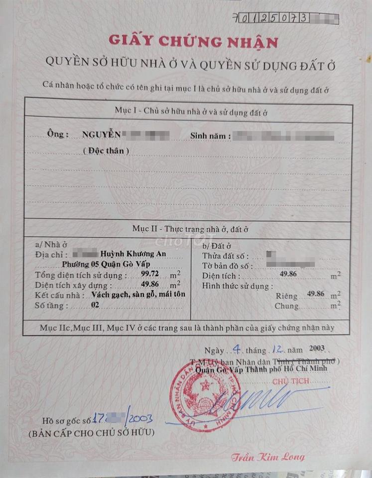 Bán nhà riêng đường Huỳnh khương An cách ĐH CN 100m