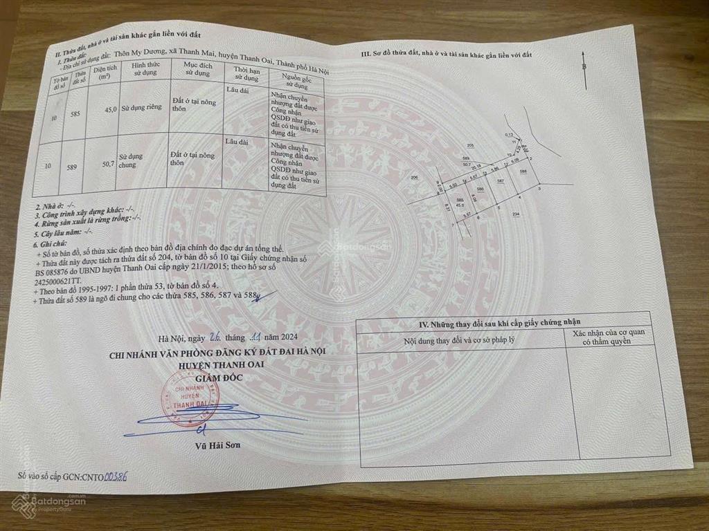 Bán đất ở tại xã thanh mai, thanh oai, hà nội với diện tích 45m2, sổ vuông, ngõ nông, trung tâm