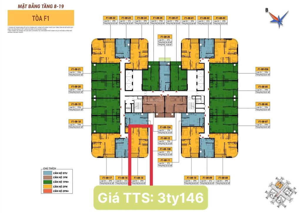 Căn góc 2pn f11x15. tts chỉ còn 3ty146.  em nhung check quỹ độc quyền tòa f1 fours tower