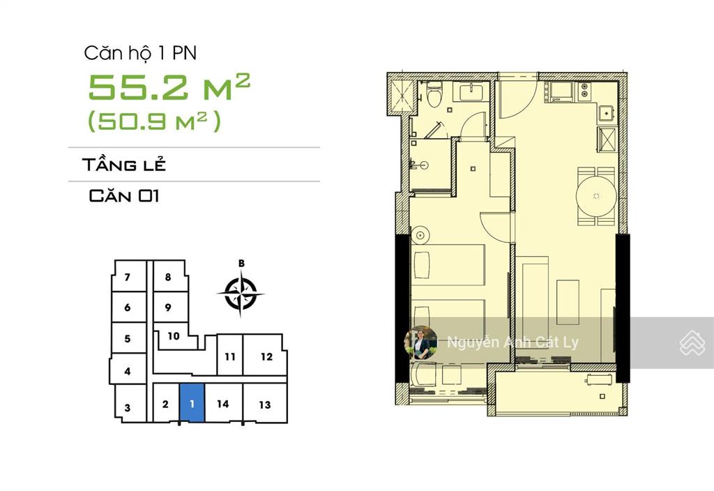 Bán căn hộ 01 phòng ngủ csj tower vũng tàu, dt 55m², view biển & tháp tam thắng   0983 076 ***