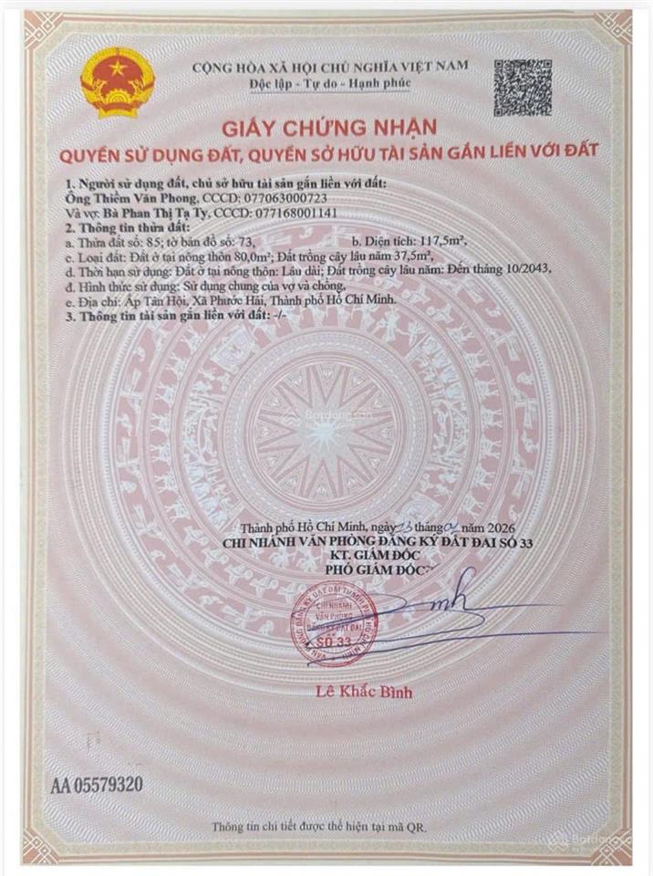 Đất cách biển 2,5km. mt đường nhựa 1,3ty dt 117m2 sẵng 80 thổ cư.