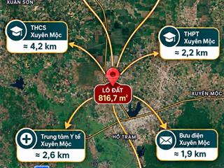 Bán đất dt 817m2, 2 mặt tiền rộng tới 42m, đẹp hiếm có giá đầu tư cực tốt tại trung tâm xuyên mộc