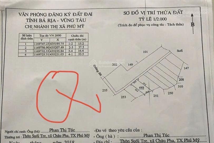 Bán nhà đất nhà vườn 532m2  15mx36m  châu pha  thành phố phú mỹ  brvt  (tp hcm) mới
